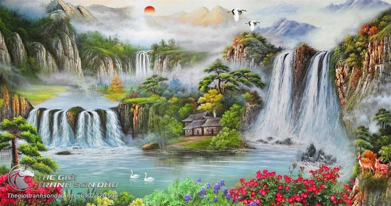 Mẫu Tranh Sơn Thủy Đôi Bờ Thác Lớn.jpg