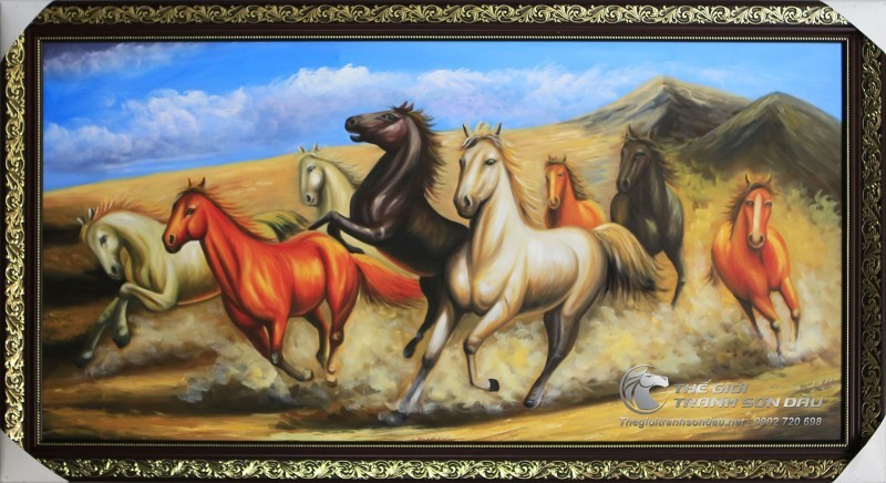 Tranh Bát Mã Đẹp Chạy Trên Đất Cho Người Mệnh Thổ và Kim.jpg