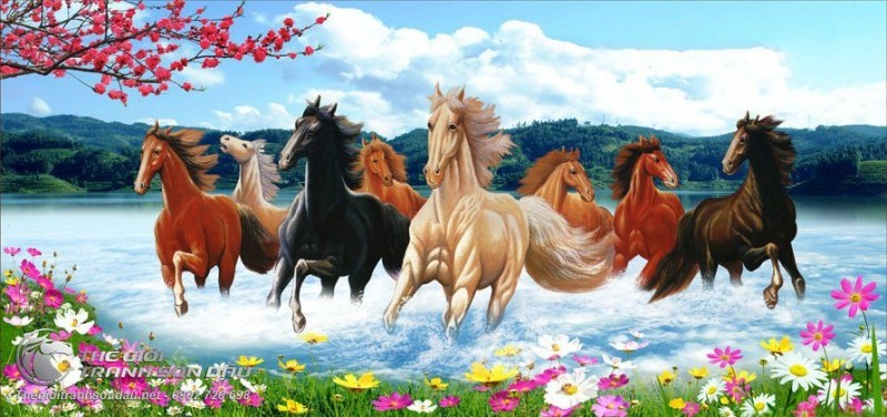 Tranh Bát Mã Truy Phong Tài Lộc Treo Phòng Làm Việc.jpg