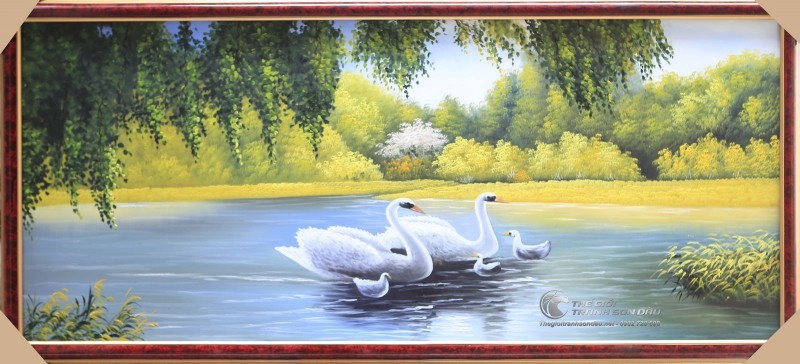 Tranh Bầy Thiên Nga Bơi Giữa Hồ.jpg