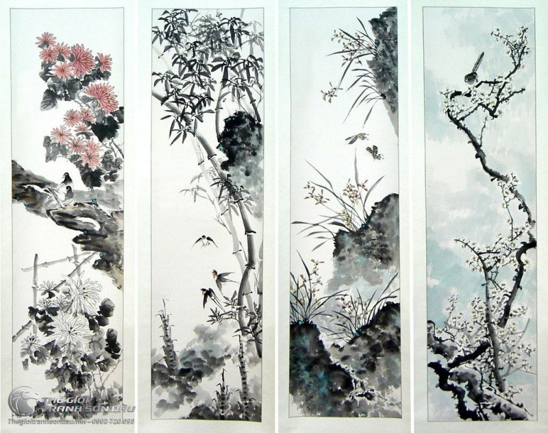 Tranh Bộ Tứ Quý Cúc Trúc Lan Đào.jpg