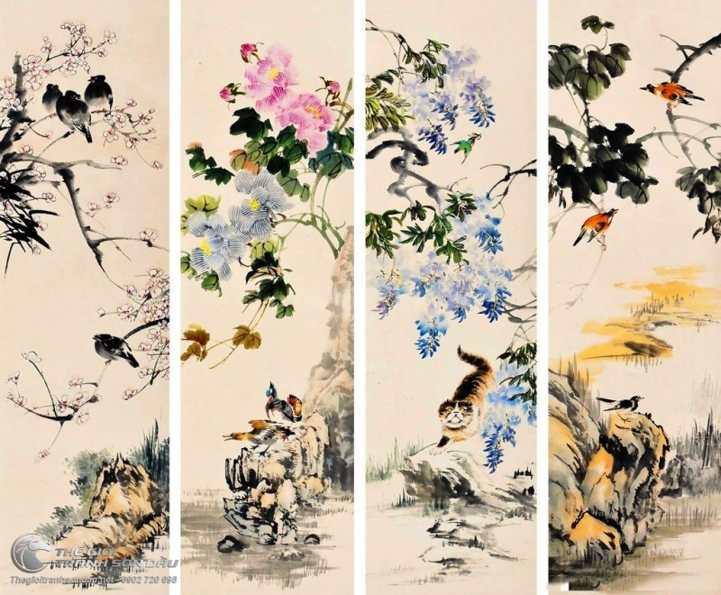 Tranh Bộ Tứ Quý Mai Mẫu Đơn Anh Đào 4 Tranh.jpg