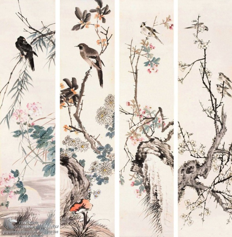 Tranh Bộ Tứ Quý Trúc Cúc Đào Mai.jpg