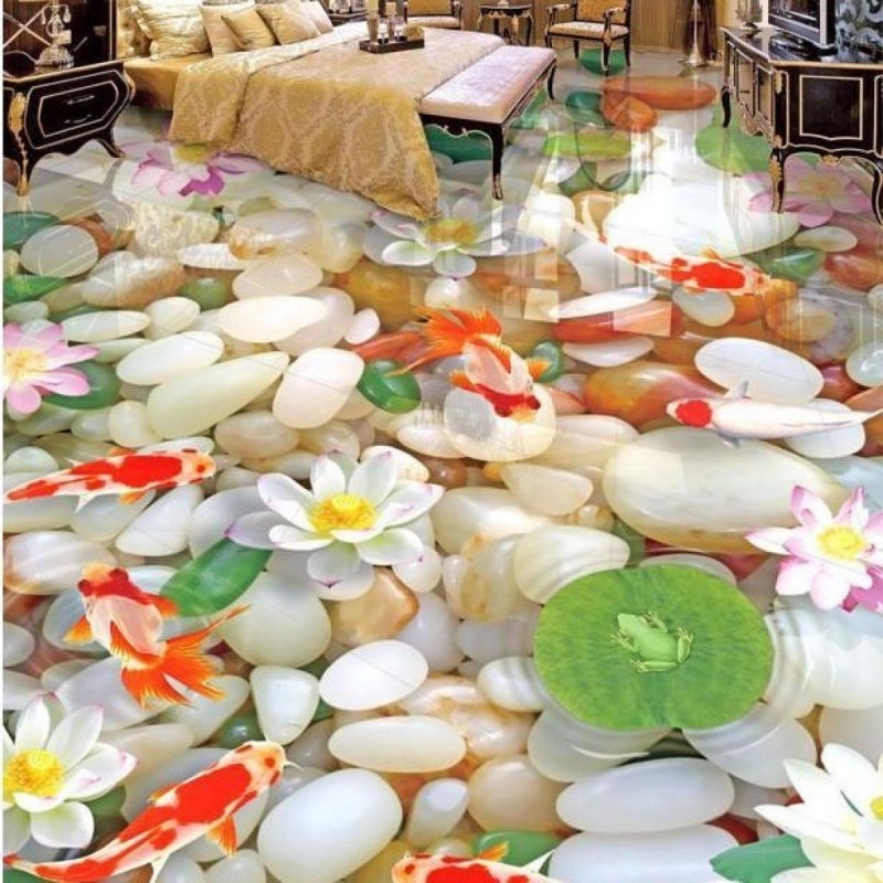 Tranh cá chép 3D hồ đá sỏi.jpg