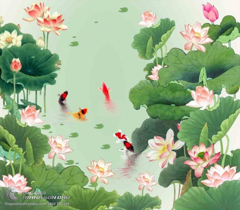 Tranh Cá Chép Bơi Ngoi Lên Mặt Hồ Sen.jpg