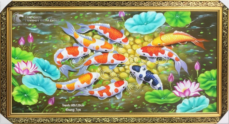 Tranh Cá Chép Bơi Trong Ao Sen Phong Thủy.jpg