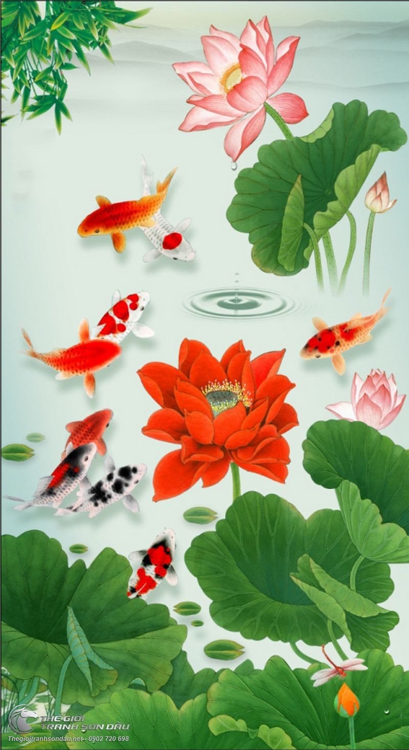 Tranh Cá Chép Bơi Trong Hồ Sen.jpg