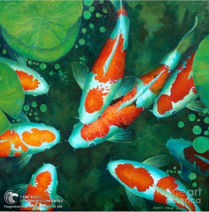 Tranh Cá Chép Cam Và Lá Hoa Súng.jpg