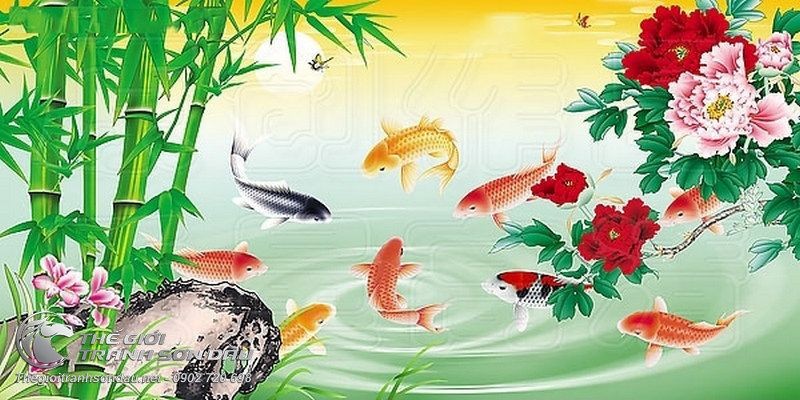 Tranh Cá Chép Cây Tre Mẫu Đơn.jpg