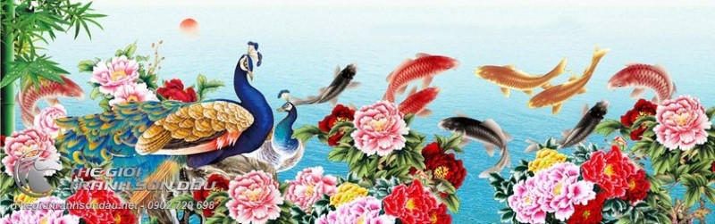 Tranh Cá Chép Chim Công Và Hoa Mẫu Đơn.jpg