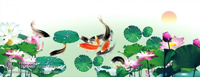 Tranh Cá Chép Đen Cá Chép Vàng Và Mặt Trời Đỏ.jpg