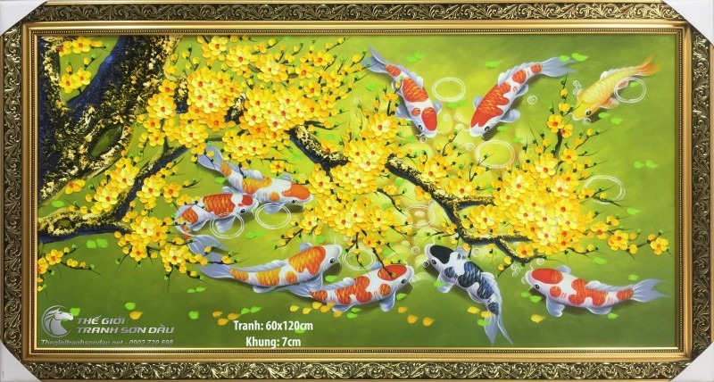 Tranh Cá Chép Hoa Mai Vẽ Dày Nghệ Thuật.jpg