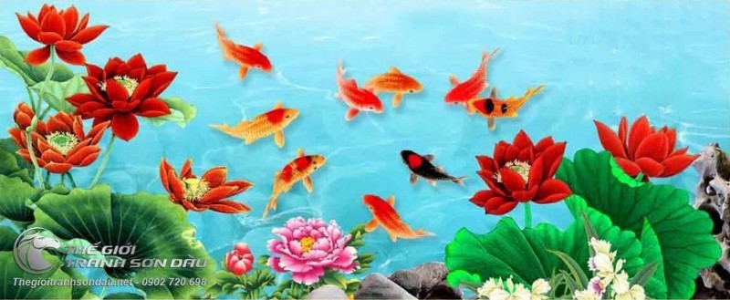 Tranh Cá Chép Hoa Sen Và Hoa Mẫu Đơn.jpg