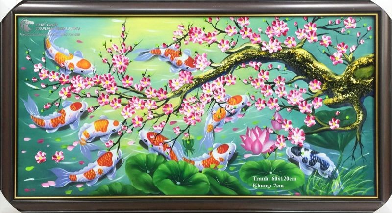 Tranh Cá Chép Phong Thủy Hoa Đào Hoa Sen.jpg
