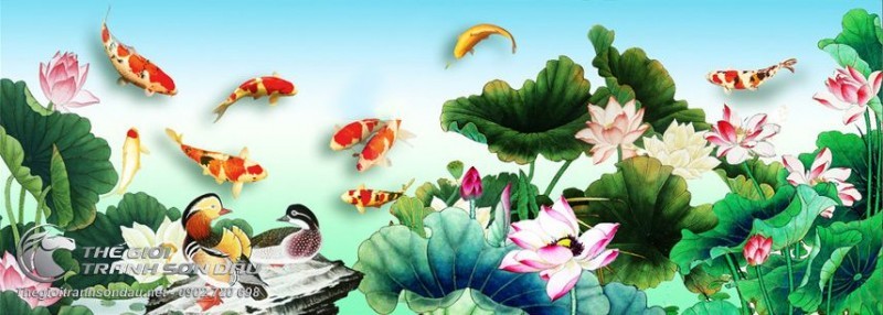 Tranh Cá Chép Quẫy Tung Tăng Trong Hồ Nước.jpg