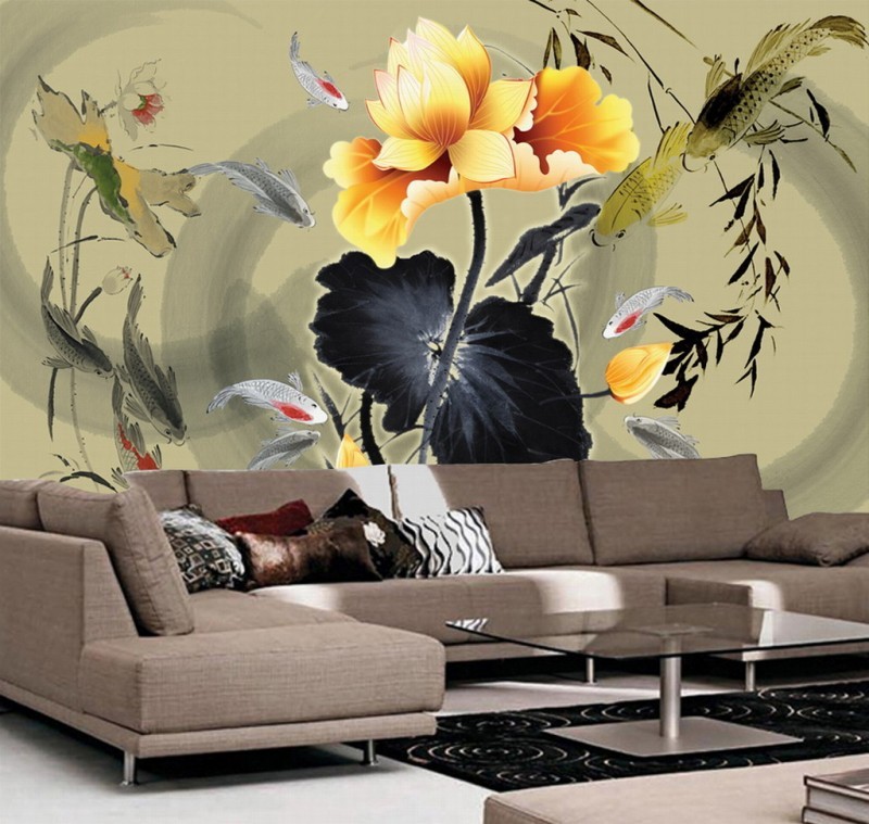 Tranh cá chép sen vàng đẹp cho phòng khách.jpg