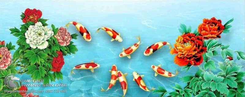 Tranh Cá Chép Và Hoa Mẫu Đơn Rực Rỡ.jpg