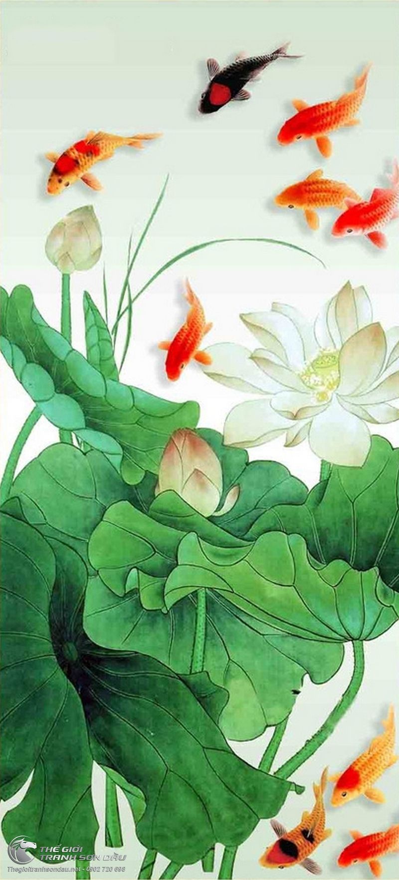 Tranh Cá Chép Vàng Và Hoa Sen Trắng.jpg