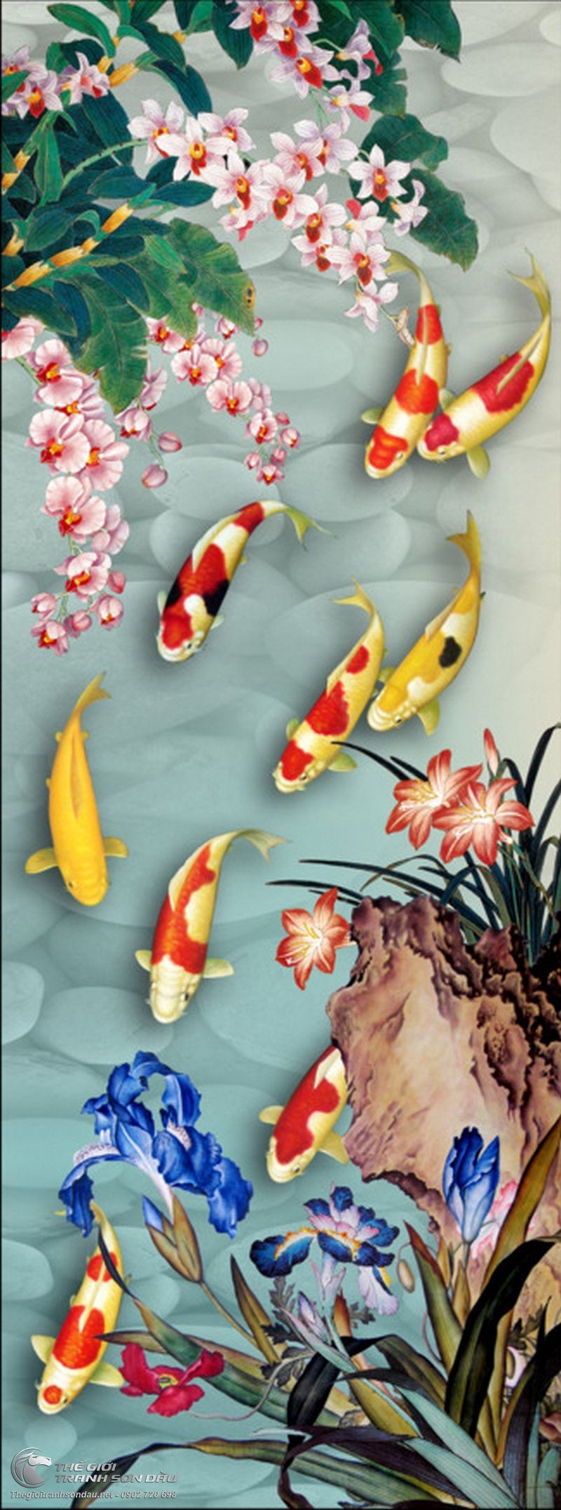 Tranh Cẩm Lý Và Khóm Hoa Dại.jpg