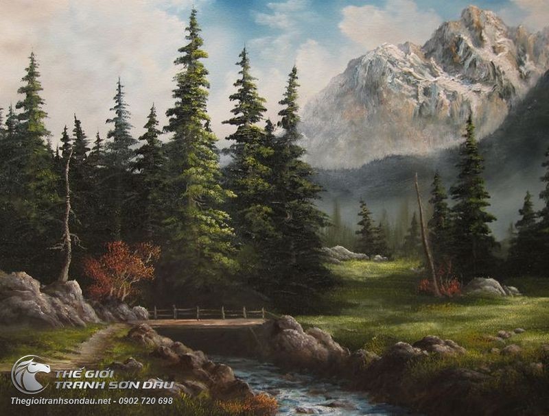 Tranh Cây Cầu Nhỏ Bắt Qua Suối Ở Bìa Rừng.jpg