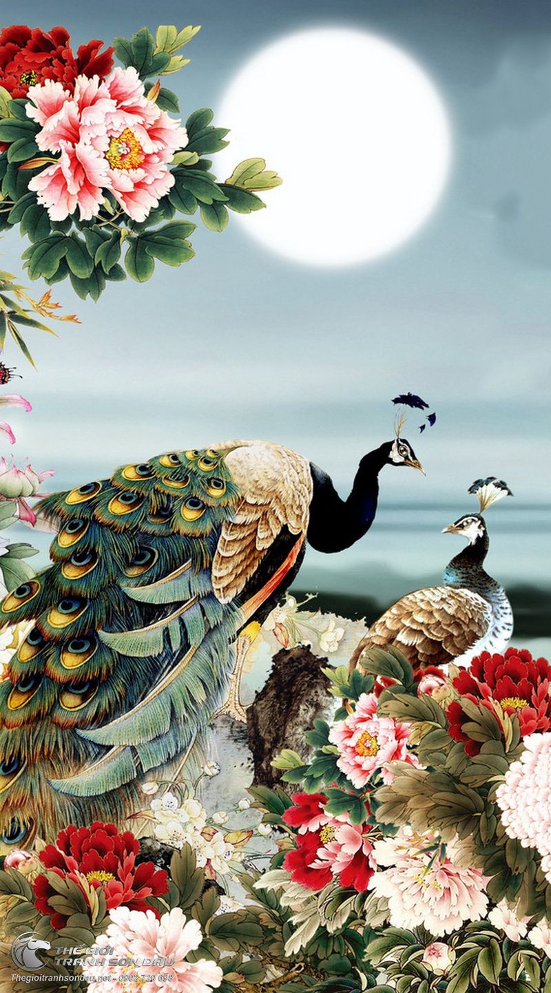 Tranh Chim Công Uyên Ương Bên Hoa Mẫu Đơn.jpg