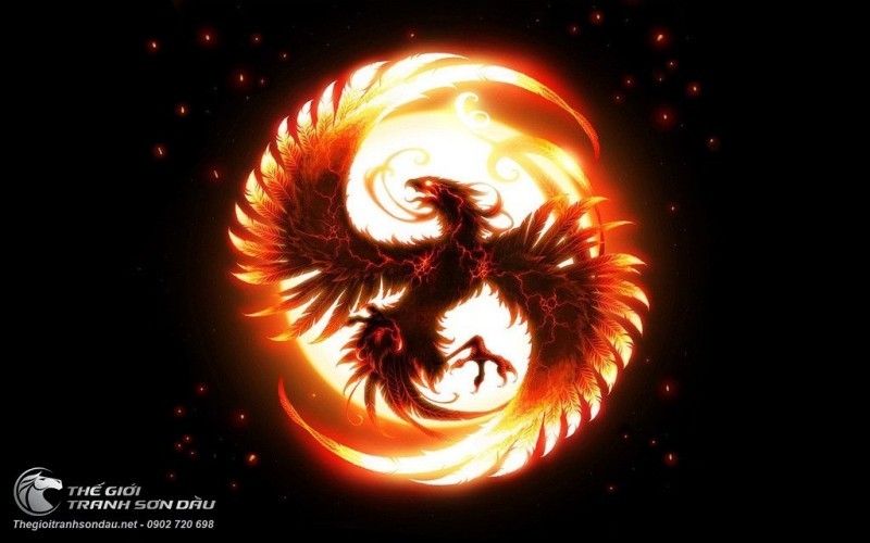 Tranh Chim Phụng Hoàng Lửa Và Mặt Trời Đỏ.jpg