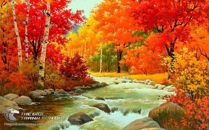 Tranh Con Suối Dưới Hàng Cây Lá Đỏ.jpg