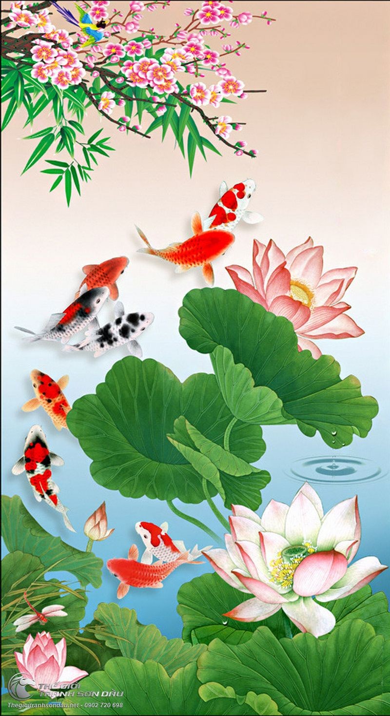 Tranh Đàn Cá Chép Đỏ Và Hoa Sen.jpg