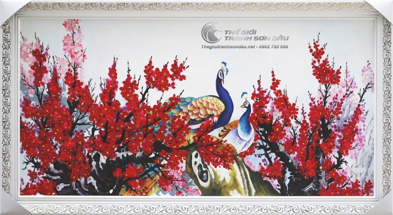 Tranh Đôi Chim Công Trong Vườn Đào.jpg