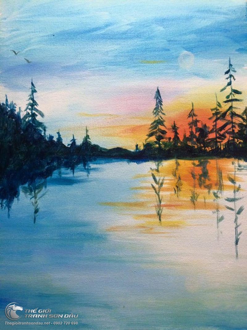 Tranh Hồ Nước Tĩnh Lặng Vẽ Trát Bay Nghệ Thuật.jpg