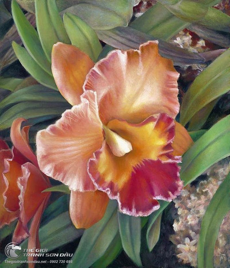 Tranh Hoa Lan Cam Và Lá Xanh.jpg