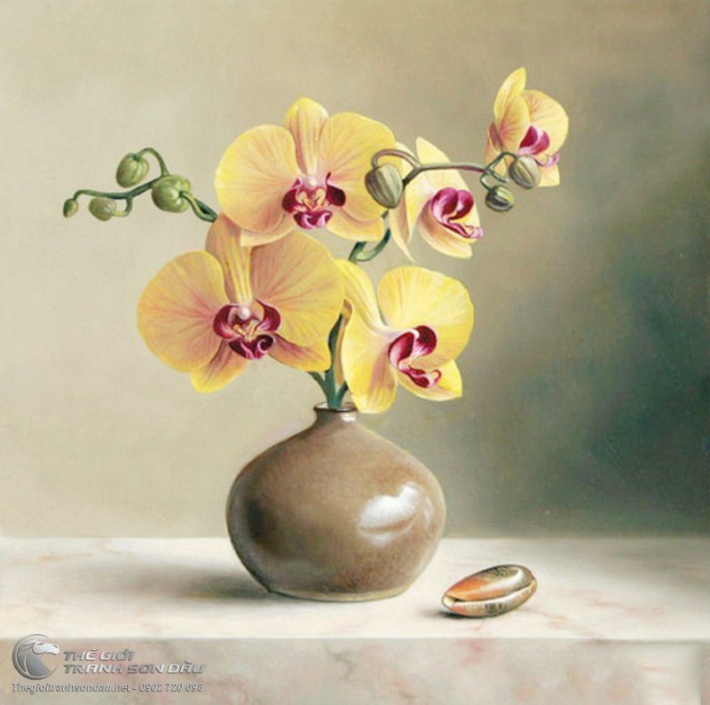 Tranh Hoa Lan Vàng Và Vỏ Ốc.jpg