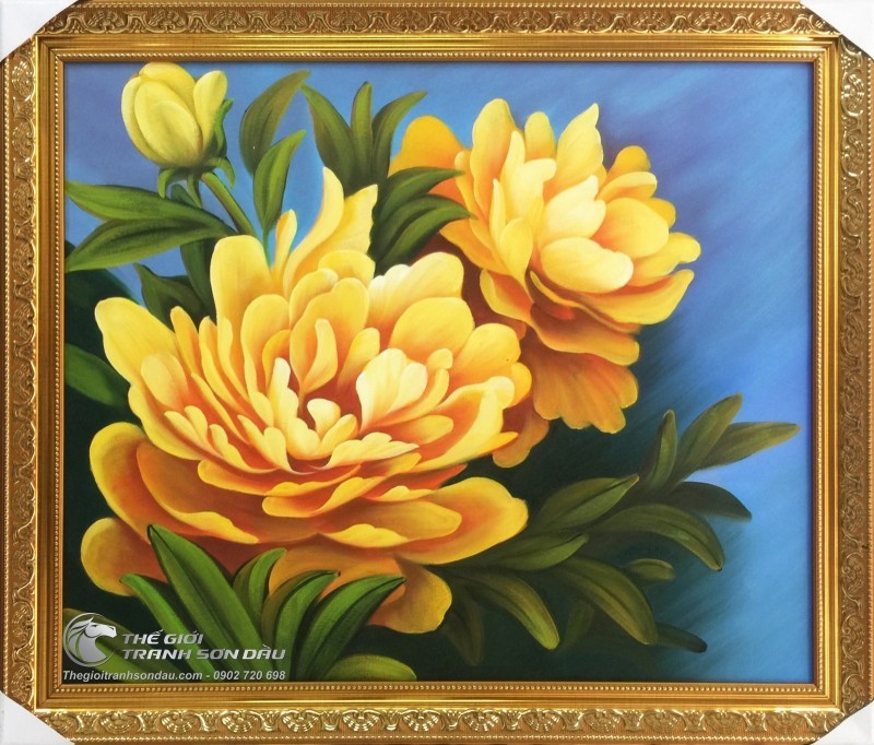 Tranh Hoa Mẫu Đơn 2 Bông Màu Vàng.jpg