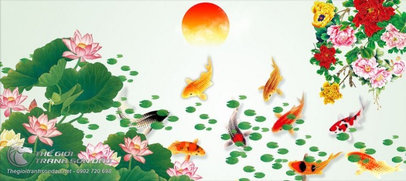 Tranh Hoa Mẫu Đơn Mặt Trời Và Cá Chép.jpg
