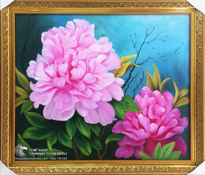 Tranh Hoa Mẫu Đơn Màu Hồng Trắng Treo Phòng Ngủ.jpg