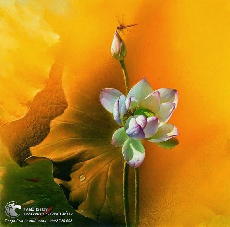 Tranh Hoa Sen Và Con Chuồn Chuồn Đậu Trên Búp Sen.jpg