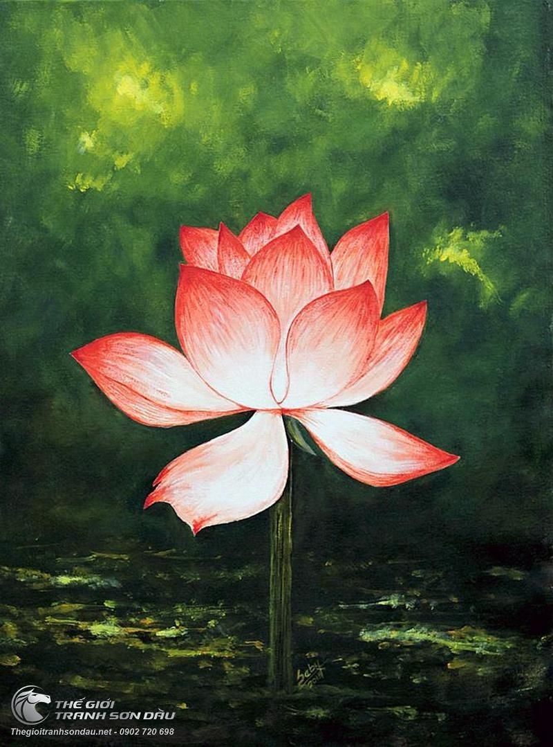 Tranh Hồng Liên Nở Cô Độc Trên Mặt Hồ.jpg