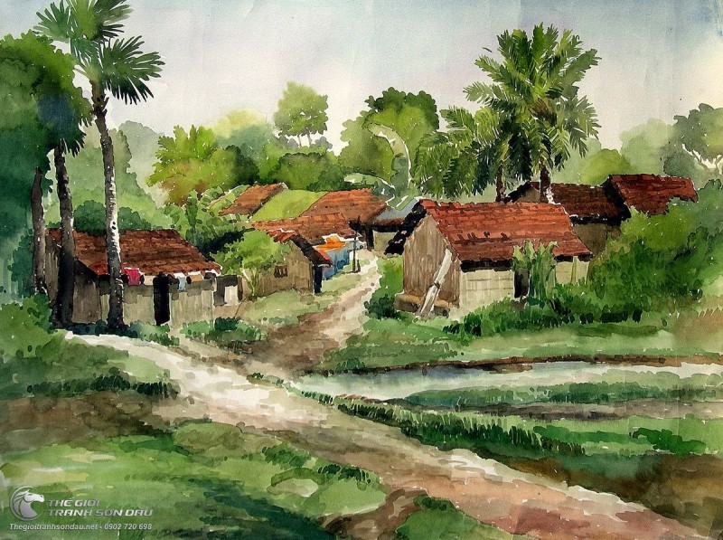 Tranh Phong Cảnh Những Ngôi Nhà Vùng Quê.jpg