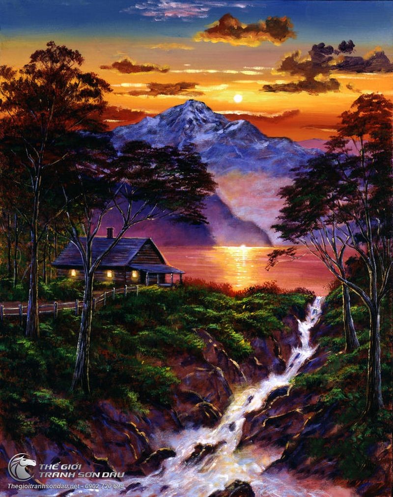 Tranh Phong Cảnh Núi Rừng Chiều Hoàng Hôn.jpg