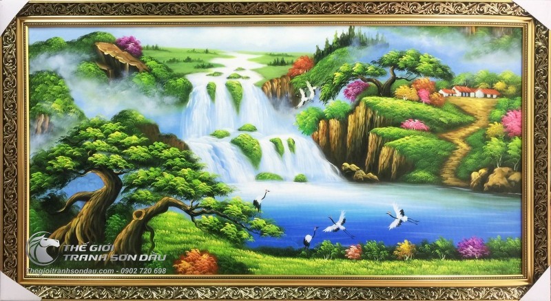 Tranh Phong Cảnh Sơn Thủy Cây Tùng và Chim Hạc.jpg