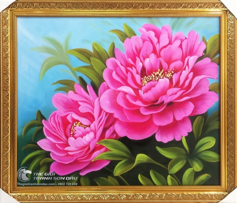 Tranh Sơn Dầu 2 Bông Hoa Mẫu Đơn Hồng.jpg