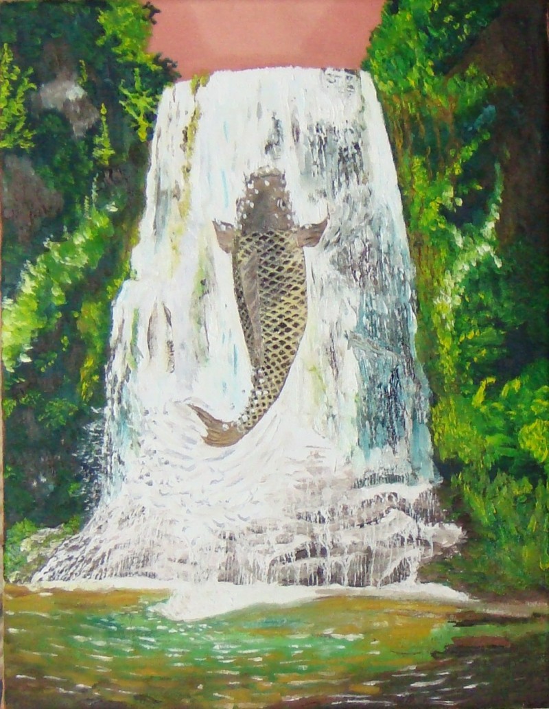 Tranh sơn dầu cá chép vượt thác.jpg