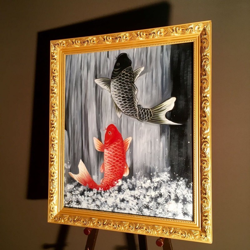 Tranh sơn dầu cá chép vượt vũ môn.jpg