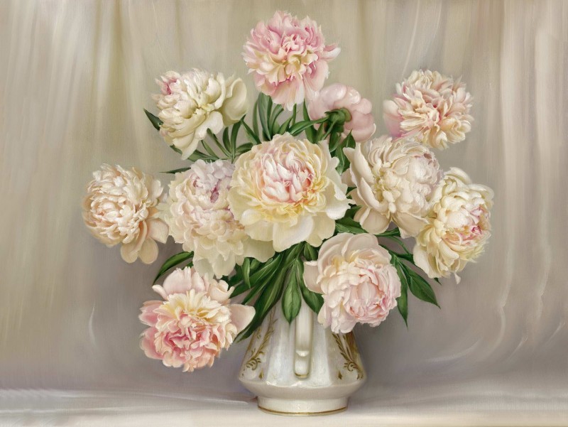 Tranh Sơn Dầu Hoa Mẫu Đơn Tĩnh Vật Cổ Điển.jpg