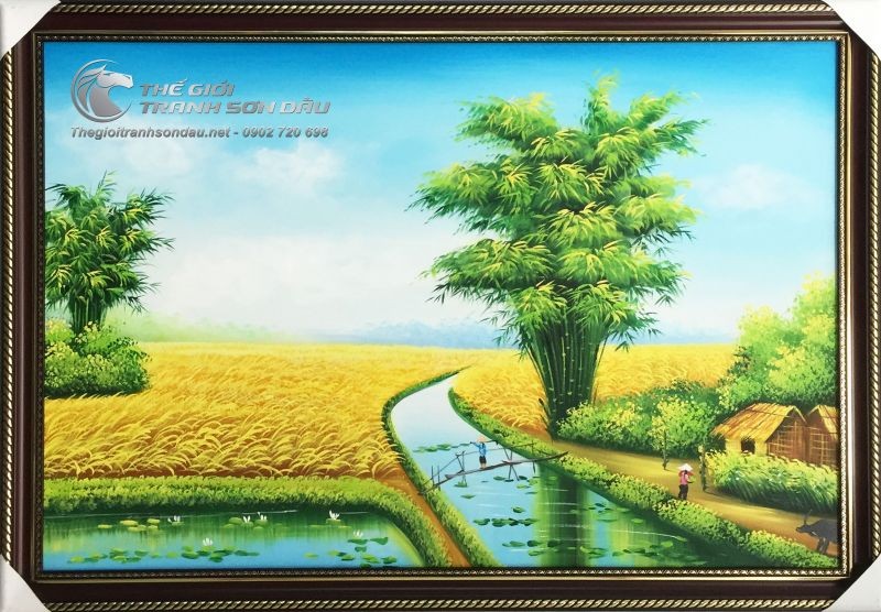 Tranh Sơn Dầu Phong Cảnh Bụi Tre Cánh Đồng.jpg
