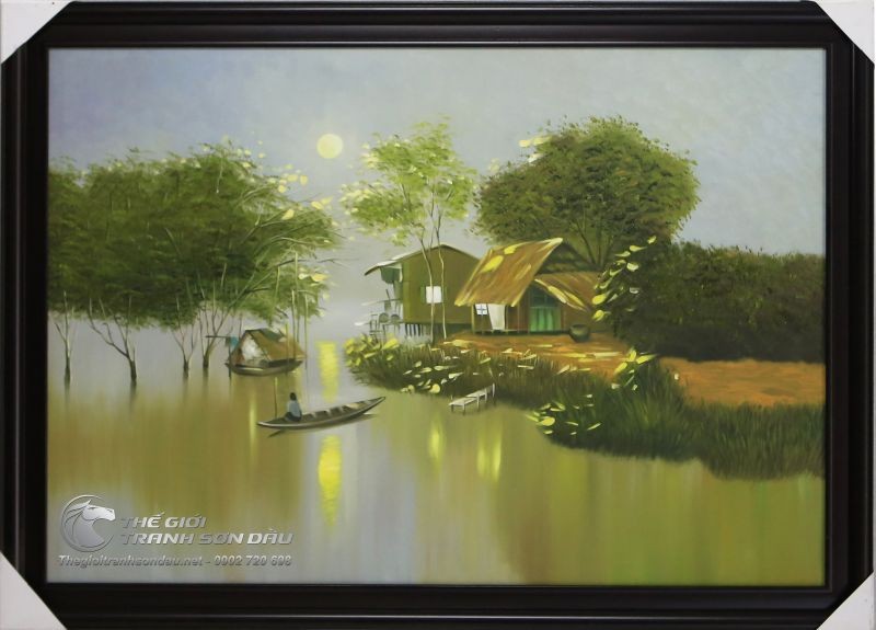 Tranh Sơn Dầu Phong Cảnh Nhà Bên Sông.jpg