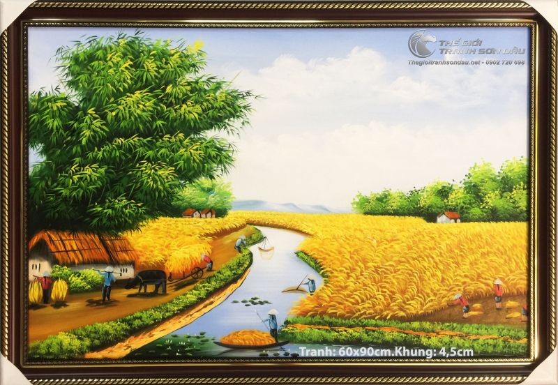Tranh Sơn Dầu Phong Cảnh Quê Hương Bụi Tre Cánh Đồng.jpg