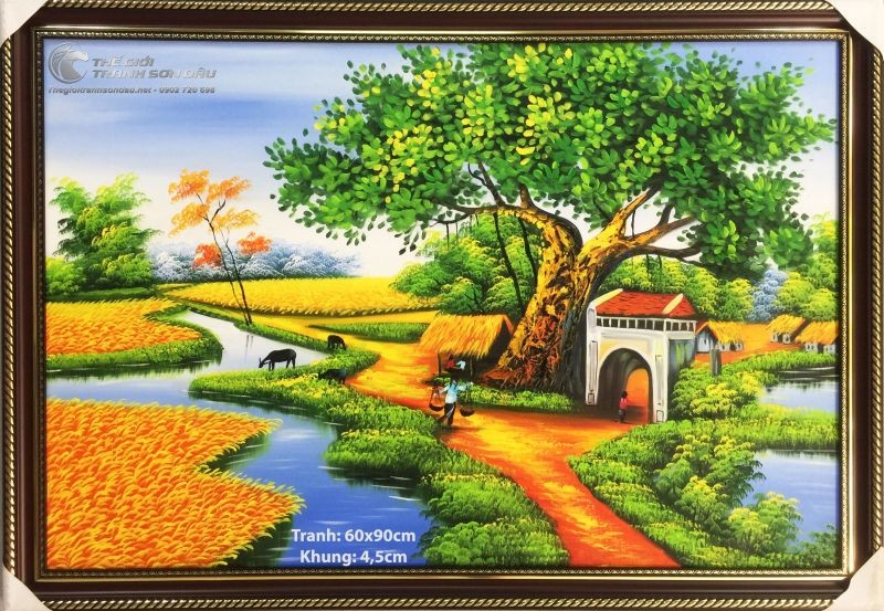 Tranh Sơn Dầu Phong Cảnh Quê Hương Cây Đa Đầu Làng.jpg