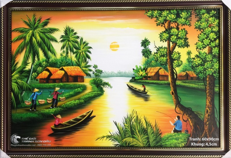 Tranh Sơn Dầu Phong Cảnh Quê Hương Con Đò.jpg