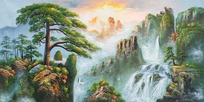 Tranh Sơn Dầu Sơn Thủy Cây Tùng Trên Núi.jpg